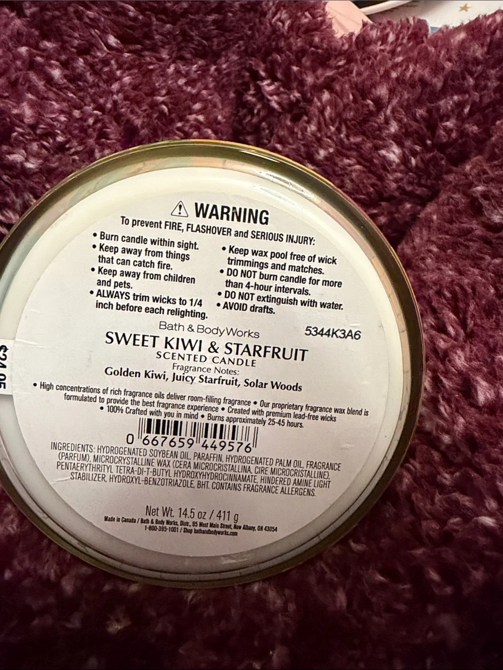 ❤️‍🔥 Bath & Body Works Candle - Sweet Kiwi and Starfruit! 3 wick candle. YUMMY! - Picture 2 of 7